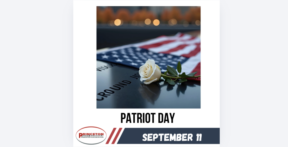 September 11th memorial graphic with white rose laying on Ground Zero memorial