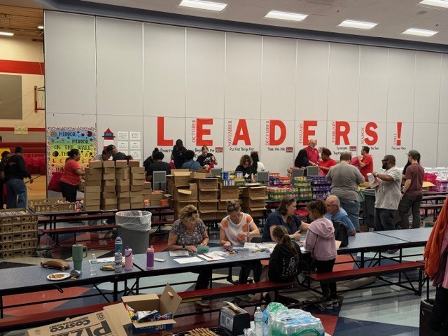 Food bags being assembled for Sharonville Elementary students