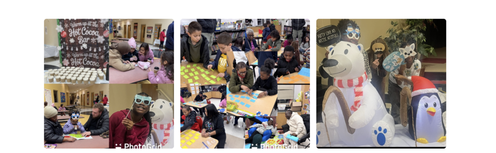 three photo grids showcasing students having fun at the Woodlawn Elementary Literacy Event on January 16