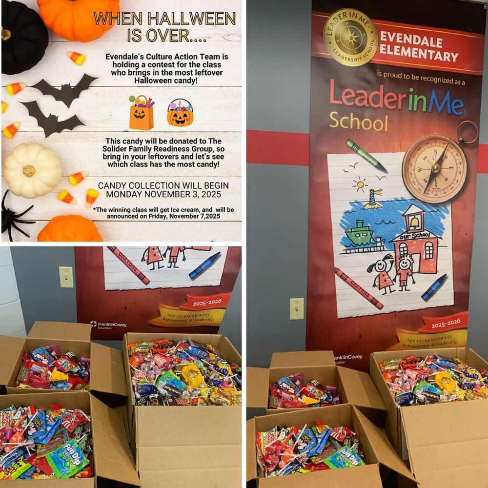 Flyer for candy donation and boxes of candy