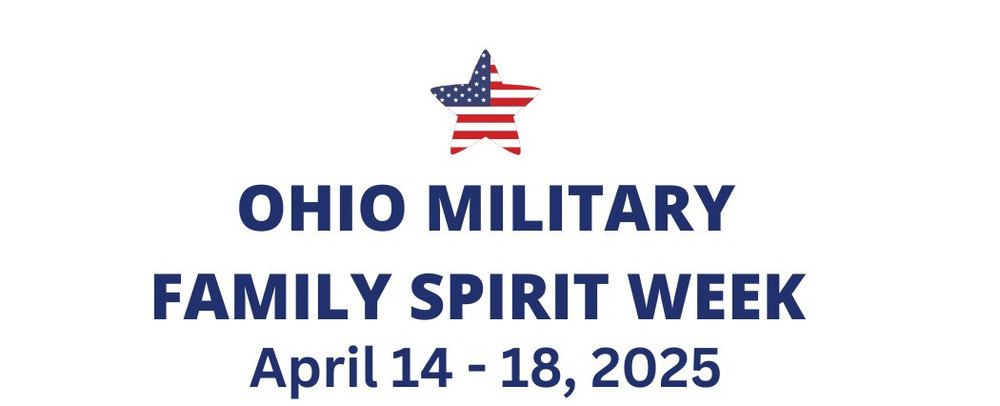 Ohio Military Family Spirit Week April 14-18, 2025 and the days of what to wear. Americal Flag clip art and star