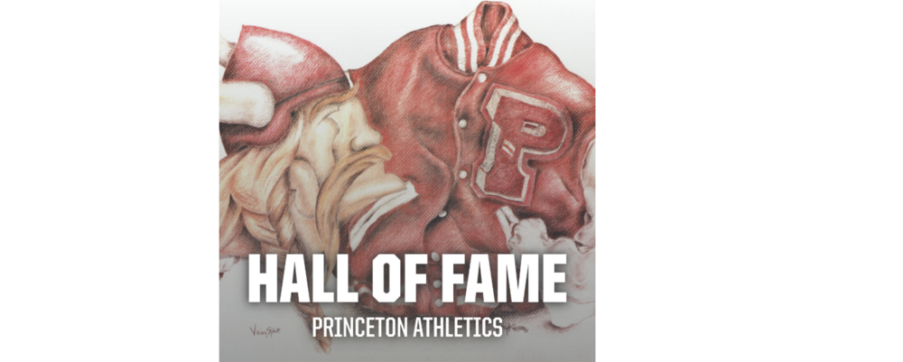Athletic Hall of Fame drawing of Viking head and letterman jacket with Princeton P on it