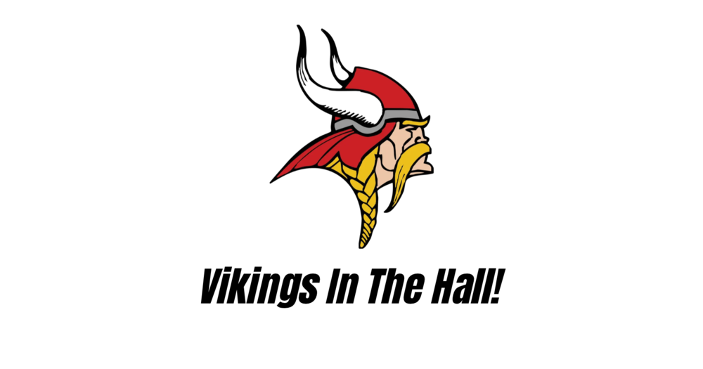 Simple graphic with the Princeton viking head and the words "Vikings in the Hall!" below it.