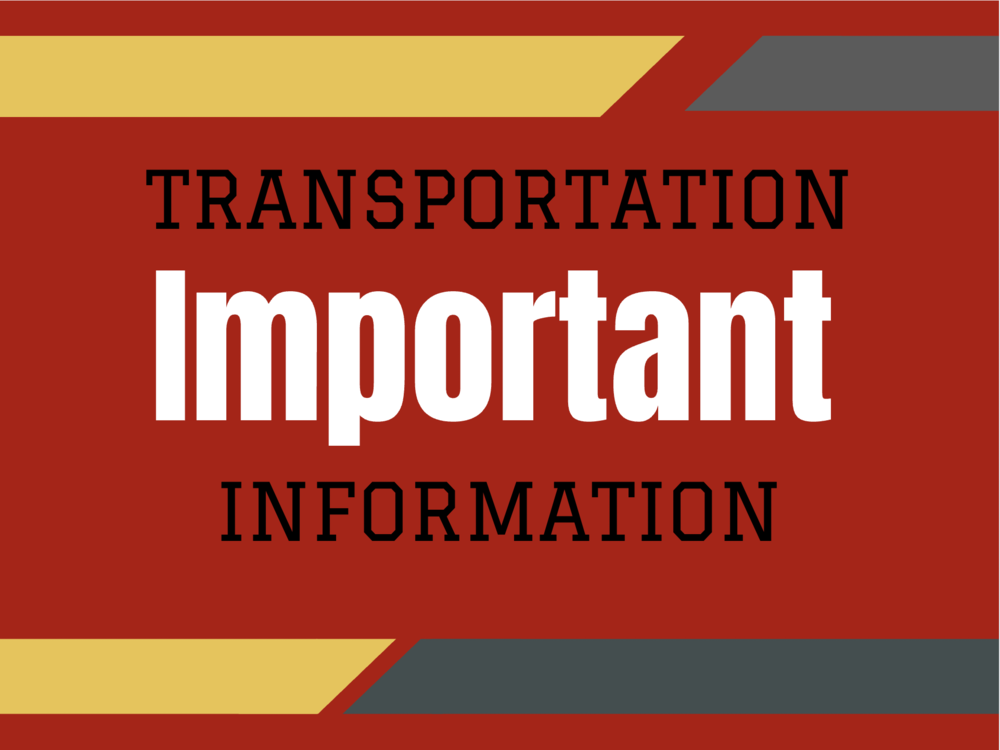Important Transportation Information with red background and yellow and dark gray decorative lines