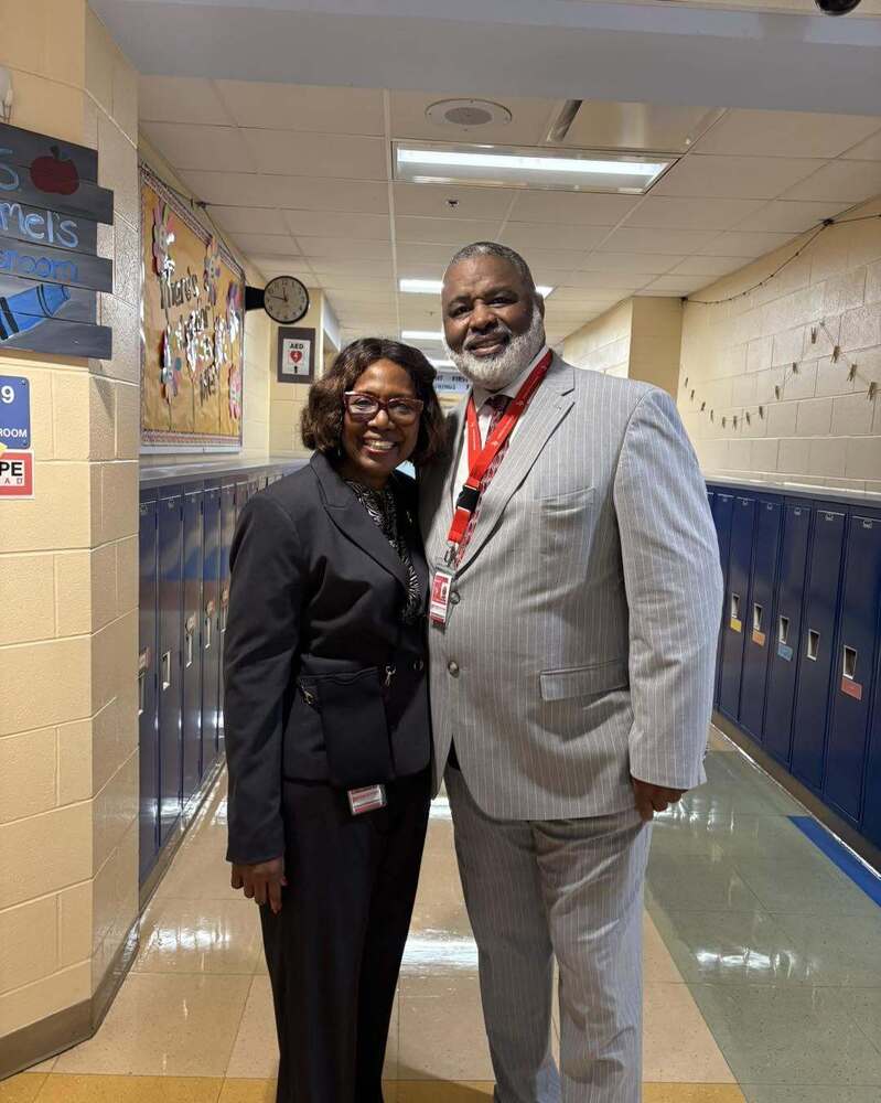 Image of Princeton Superintendent Dr. Mari Phillips standing next to new Lincoln Heights Elementary School principal Dr. Derrick Shelton.