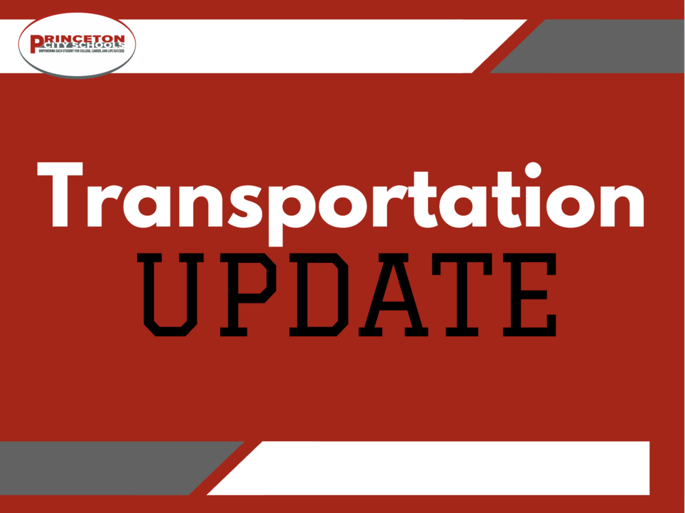 Transportation Updates on red background with oval logo in top left corner