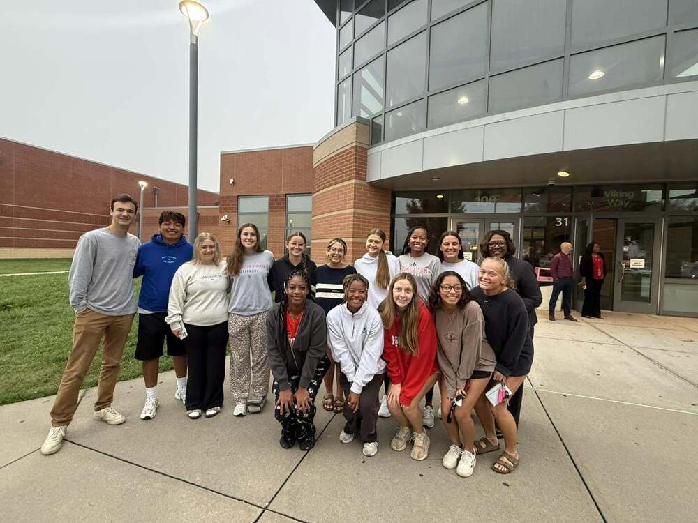 A photo of a group of Princeton High School upperclassmen who welcomed freshmen students back to school on Thursday, August 13, 2026.