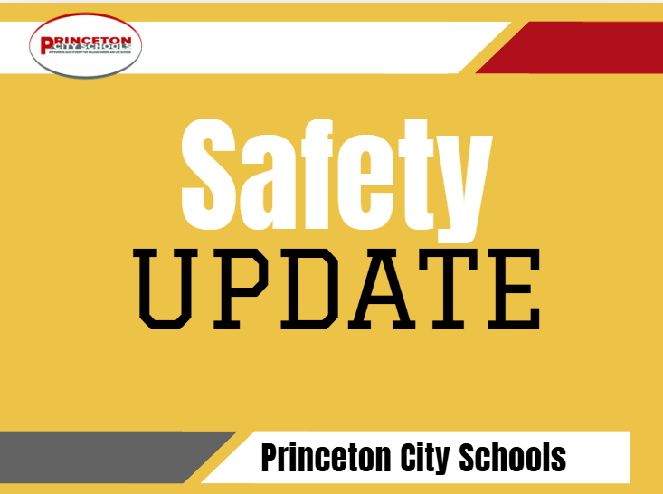 Safety Update Graphic with Yellow Background and PCSD logos and color blocks