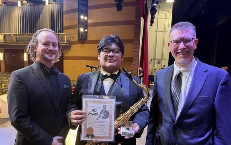 Kyle Phillips, Dominic Cruz Galan, and Todd Leonhardt after the presentation of The Louis Armstrong Jazz Award®