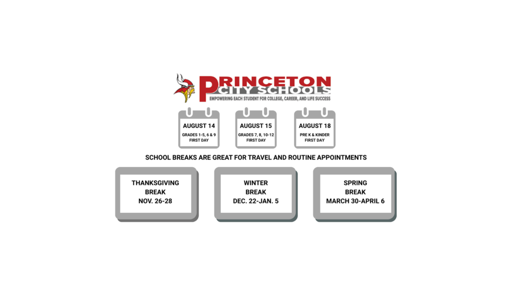 Princeton infographic with dates of school start and breaks