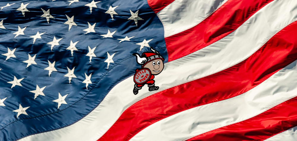 American Flag with the Little Vike logo in the foreground