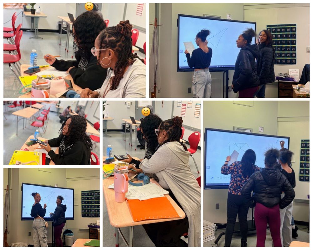 Teachers and students working collaboratively and individually in Geometry class