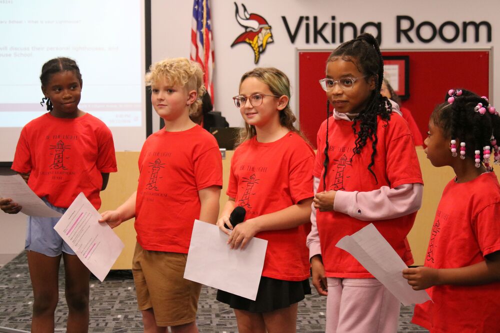 Five Sharonville Elementary students share who their lighthouse is at the October 12 Princeton Board of Education meeting.