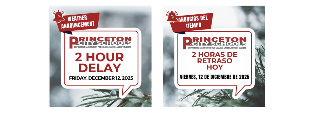 Due to the inclement weather and unpredictable road conditions, Princeton City Schools will be on a two-hour delay on Friday, December 12
