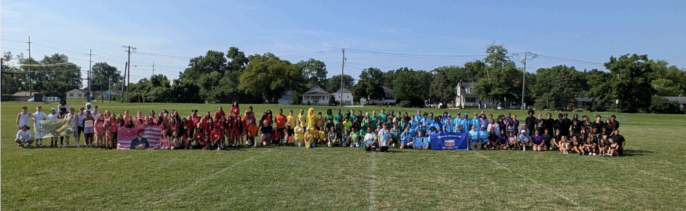 Band Camp 2025 with groups wearing different colors of clothing