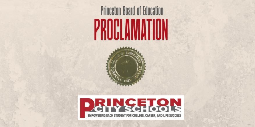 Proclamation with PHS seal and PCSD logo on parchment like background