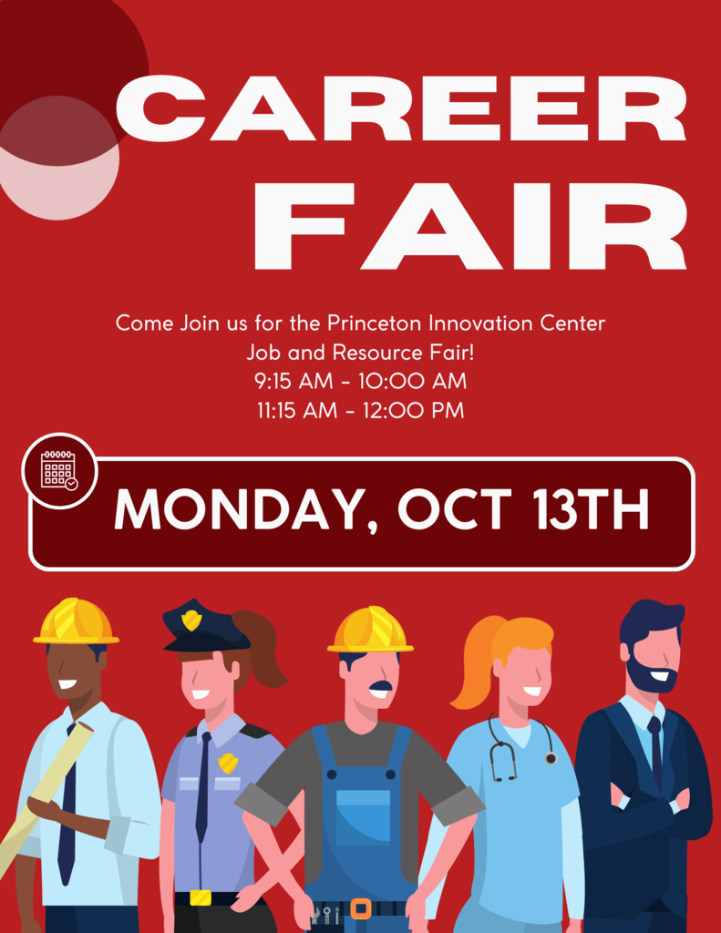 Students, the Career Fair will be next Monday Oct 13th during school hours. There will be many employers and colleges in attendance, so please make sure you are here Monday October 13th.  Times are during the school day . Red flyer with characters of career workers in construction, police work, medial fields, and business represented. 