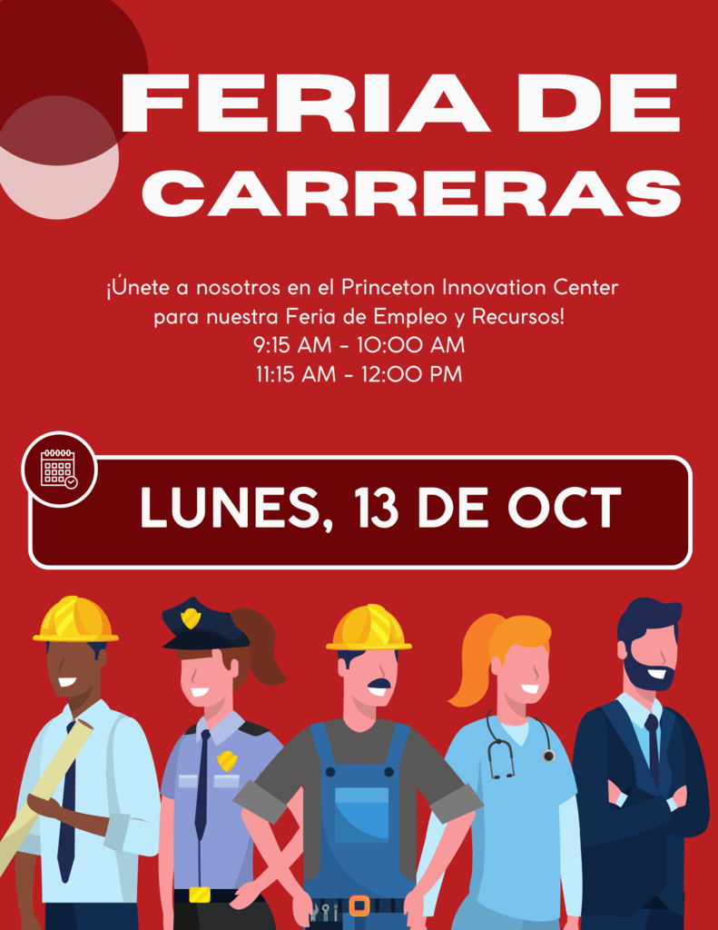 Students, the Career Fair will be next Monday Oct 13th during school hours. There will be many employers and colleges in attendance, so please make sure you are here Monday October 13th.  Times are during the school day . Red flyer with characters of career workers in construction, police work, medial fields, and business represented. 