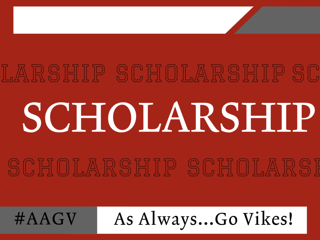 Scholarship graphic with words scholarship in white in center and outlined in black on a red background.