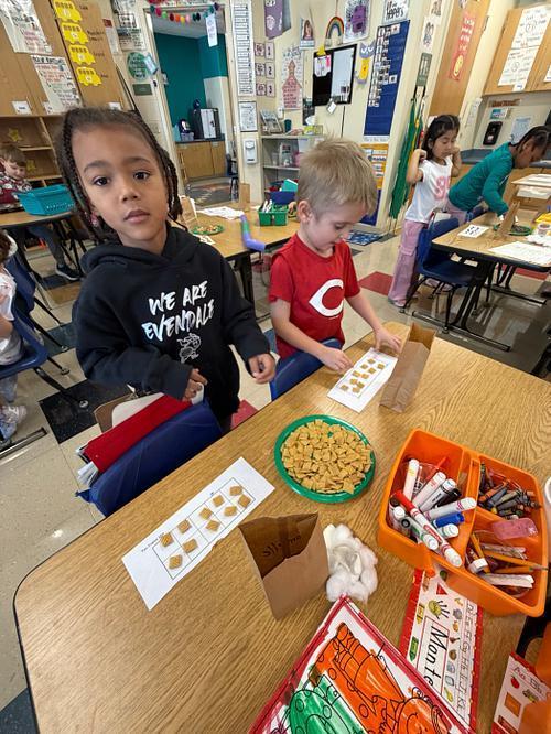students making a 100 day snack mix