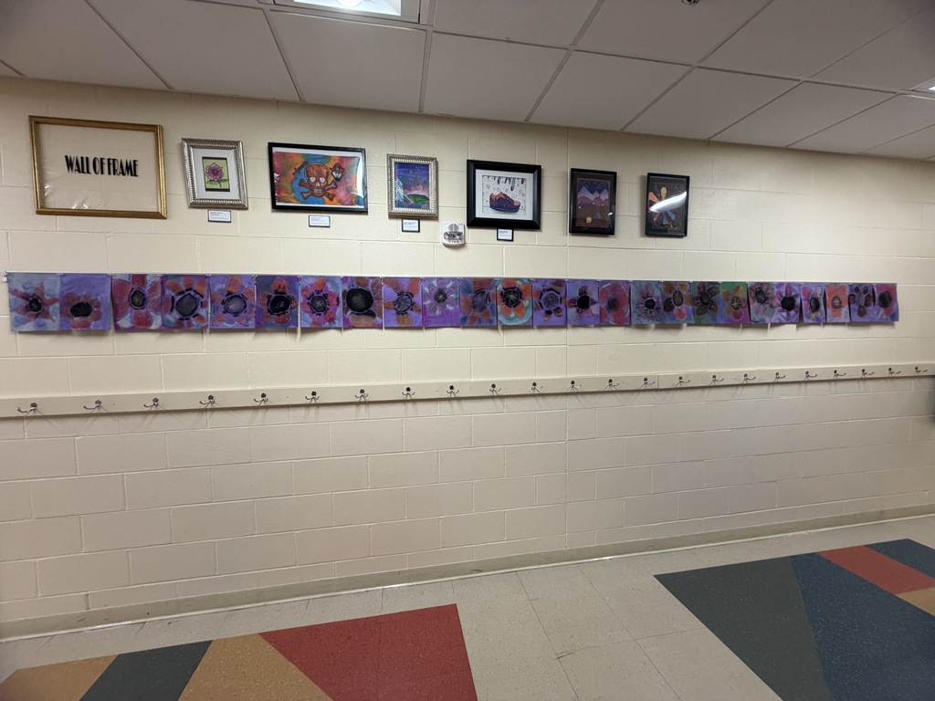 #EV art with purple colors in the hallway of the school 