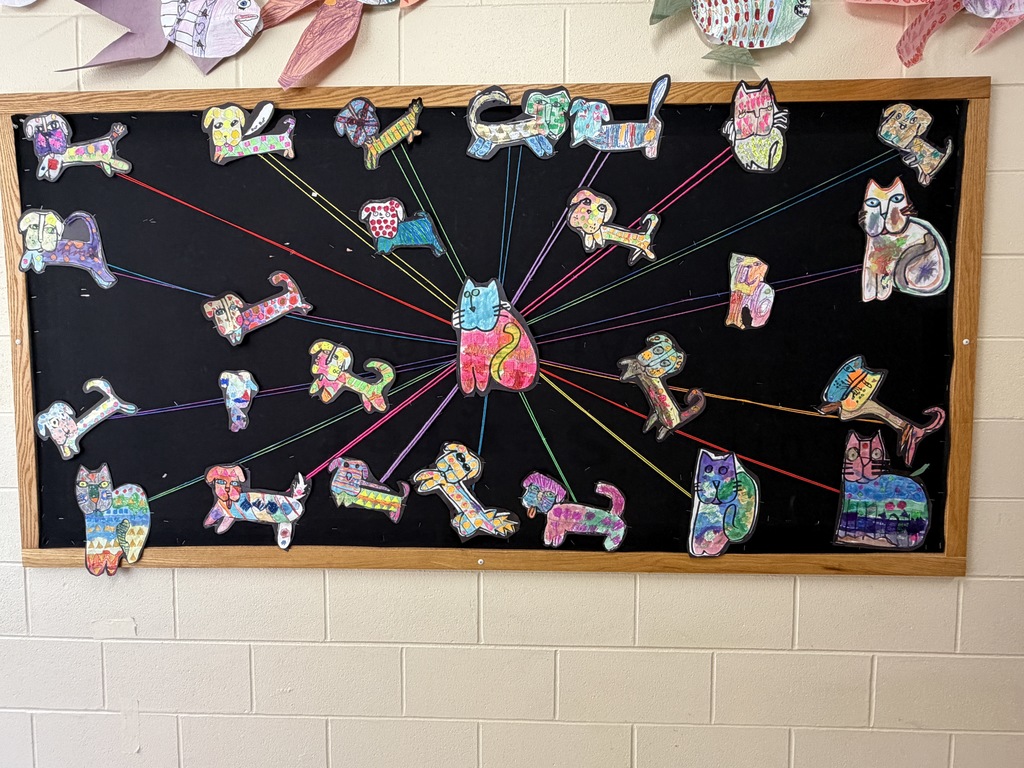 #EV art with purple colors in the hallway of the school 