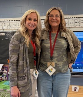 two adults dressed in camoflauge 