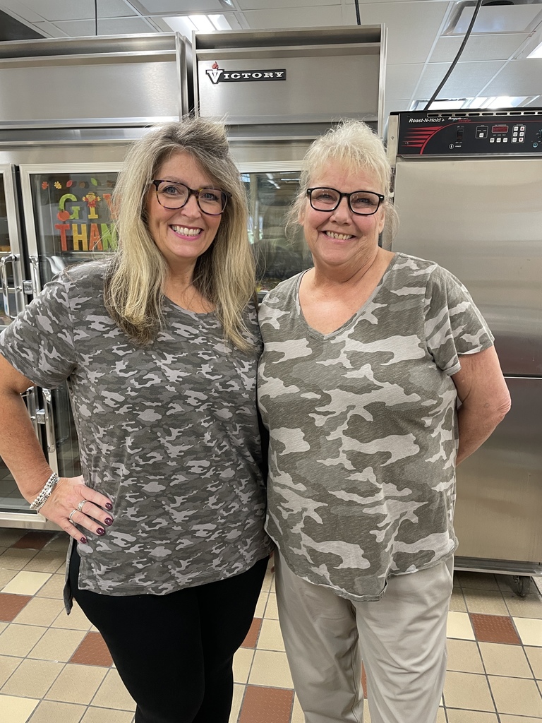 two people dressed in camo shirts
