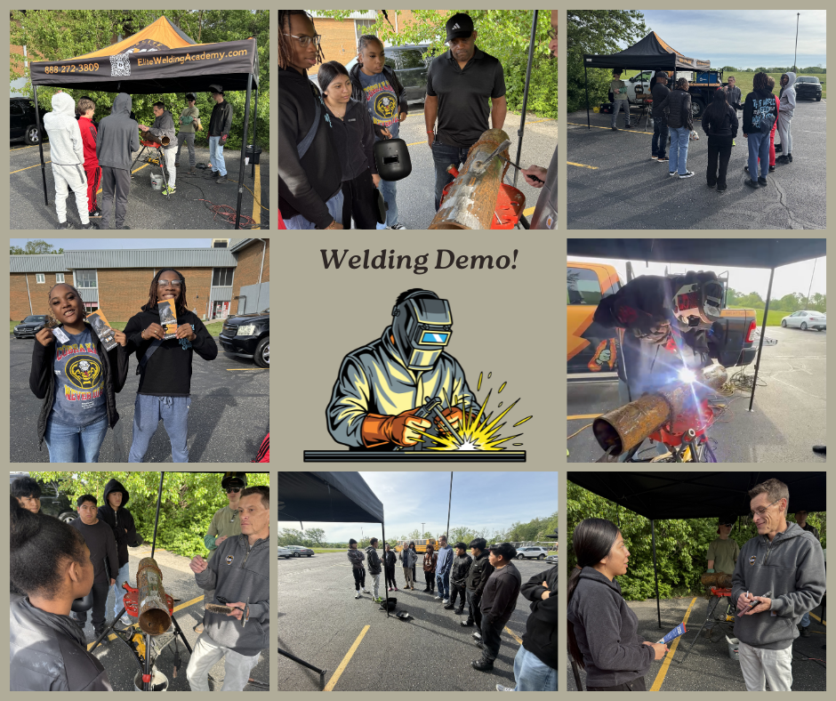 Elite Welding Academy representative demonstrating welding techniques to students and faculty.