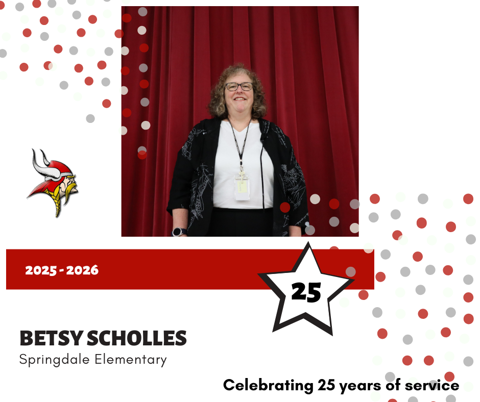 Portrait of Bety Scholles, Springdale Elementary, recognized for 25 years of service.