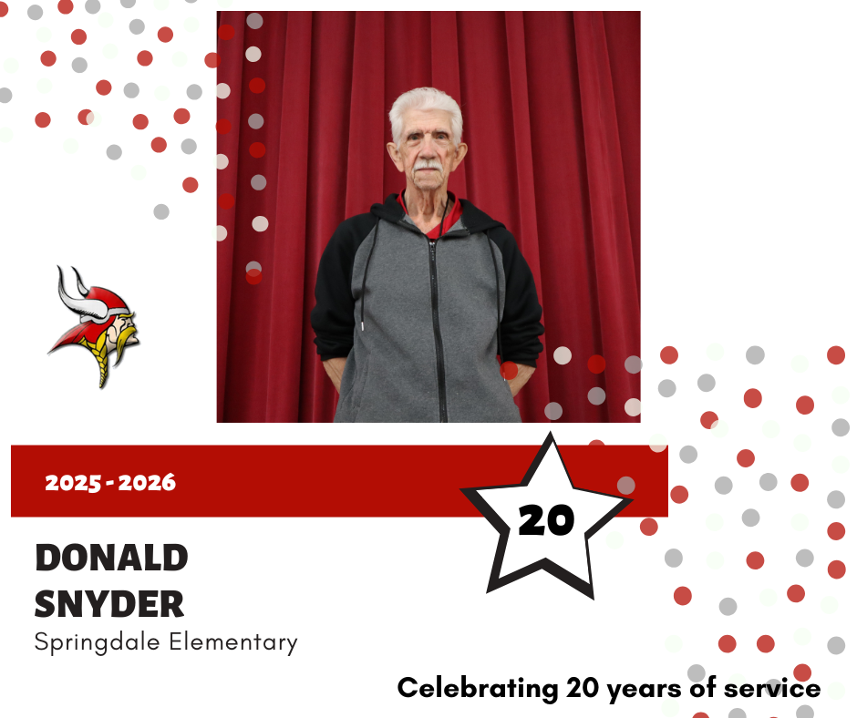Portrait of Donald Snyder, Springdale Elementary, recognized for 20 years of service.