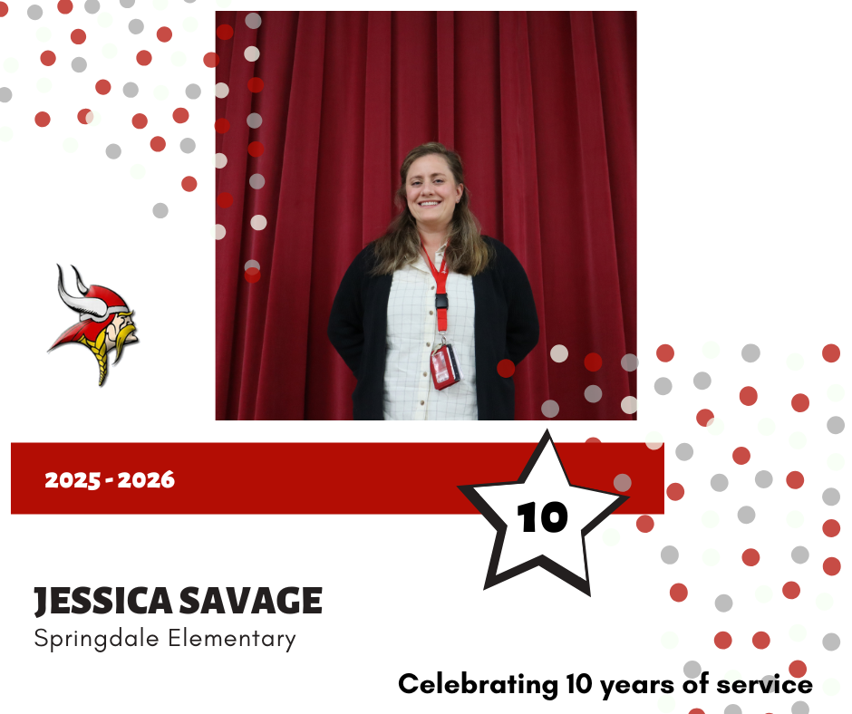 Portrait of Jessica Savage, Springdale Elementary, recognized for 10 years of service.