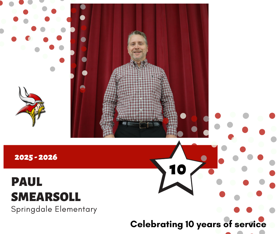 Portrait of Paul Smearsoll, Springdale Elementary, recognized for 10 years of service.