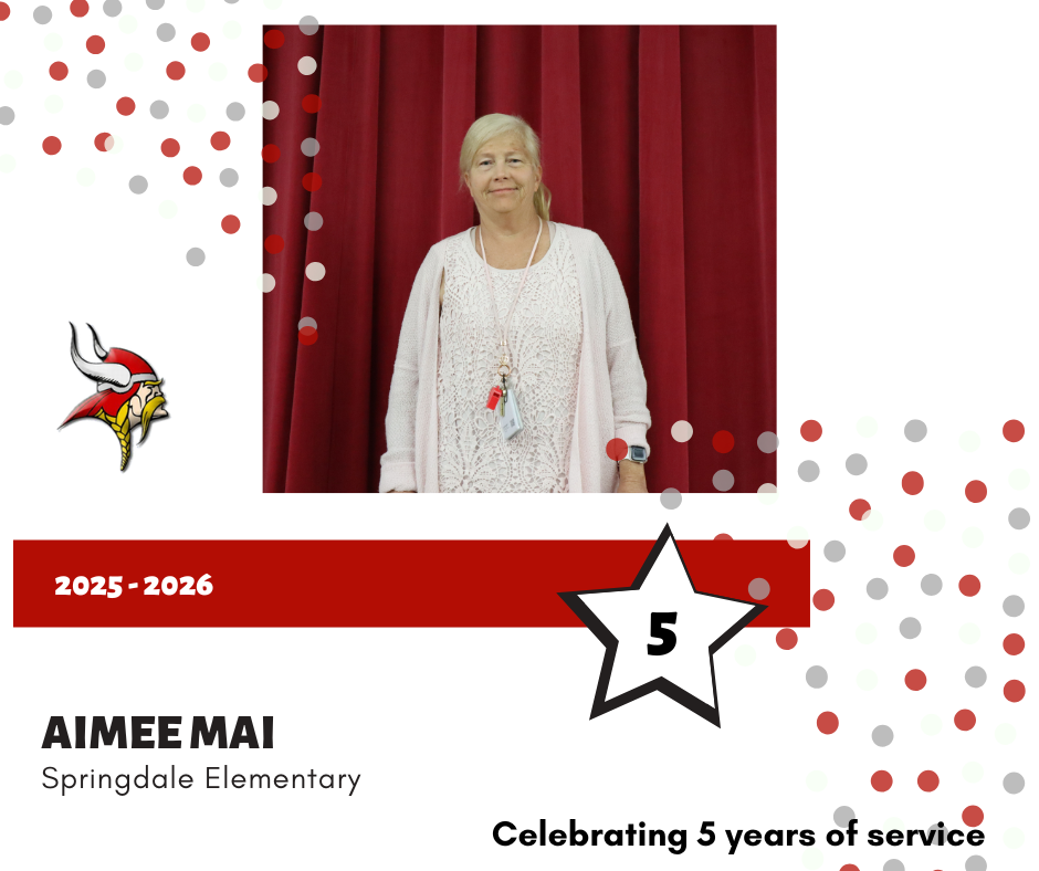 Portrait of Aimee Mai, Springdale Elementary, recognized for 5 years of service.