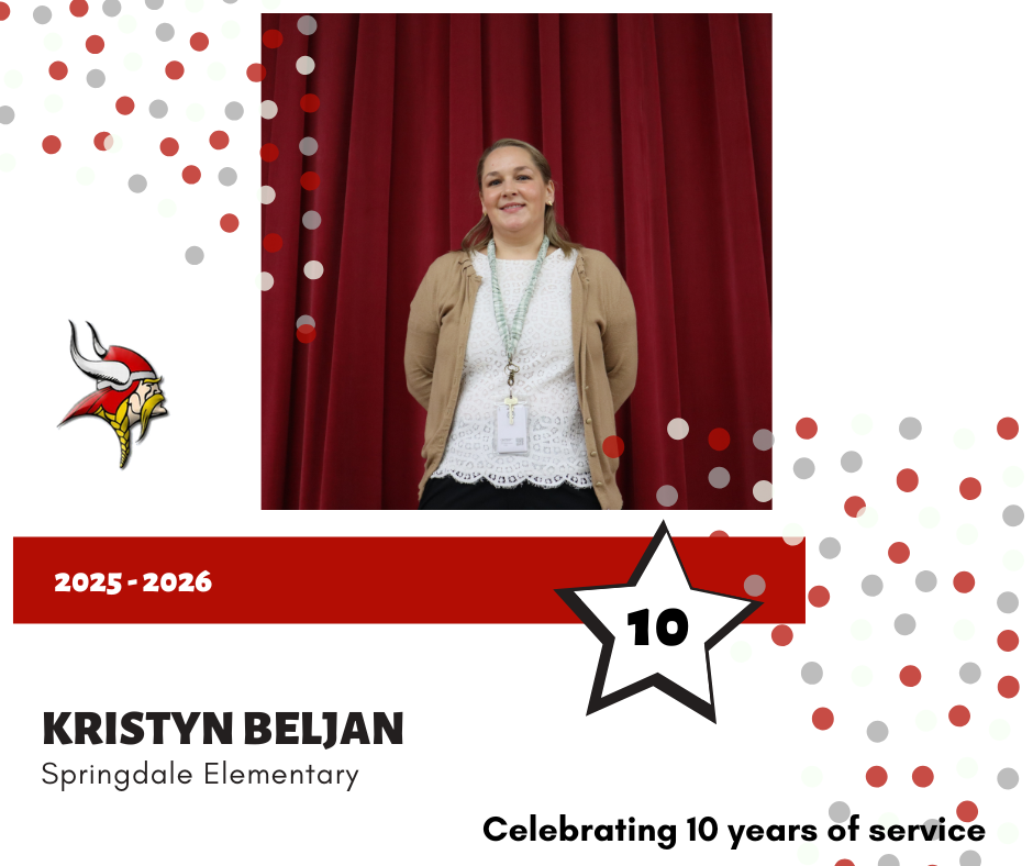 Portrait of Kristyn Beljan, Springdale Elementary, recognized for 10 years of service.