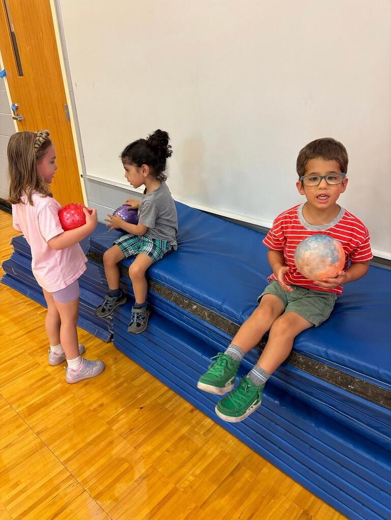 students in the gym with balls 