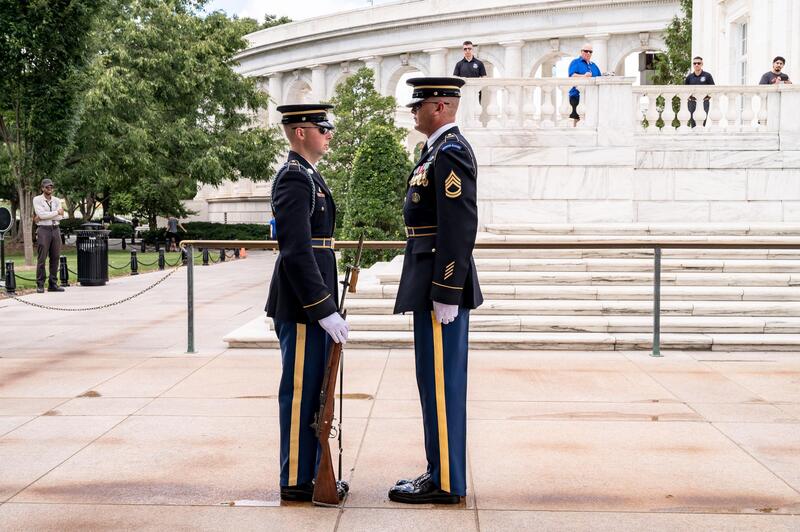 Two officers face each other during the ceremony