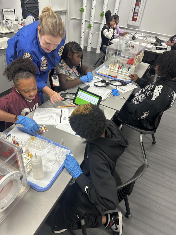 5th grade students conducting a space mission