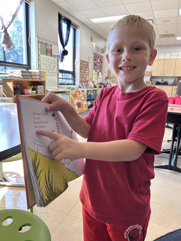 Students in Mrs. Collopy's class are becoming skilled readers while reading Green Eggs and Ham