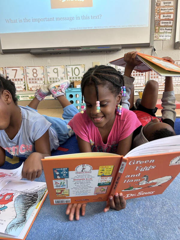 Students in Mrs. Collopy's class are becoming skilled readers while reading Green Eggs and Ham