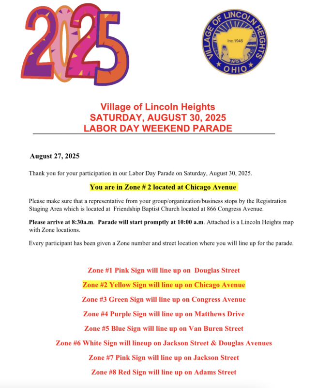directions to gather in zone 2 for the parade