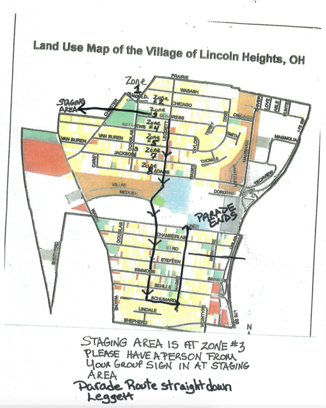Map for parade in Lincoln Heights