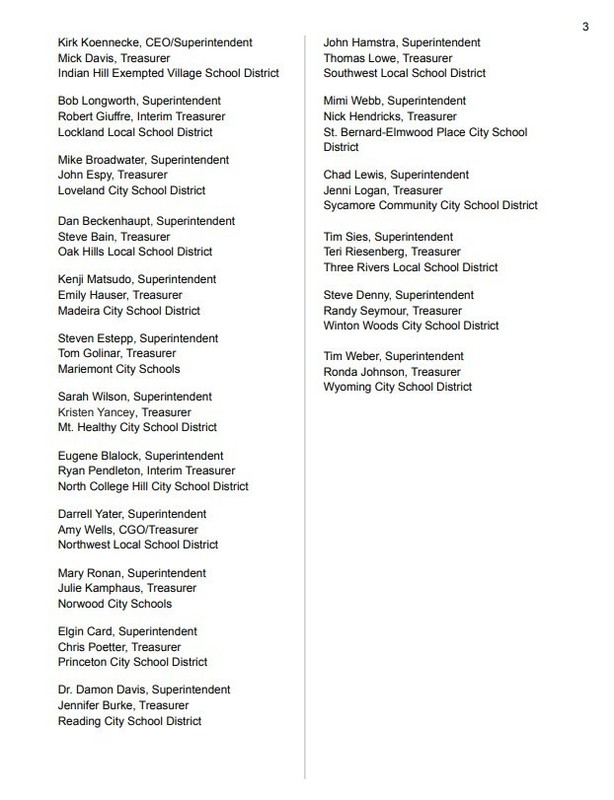 Joint statement from Supt and Treasurers in Hamilton County regarding Tax Reforms