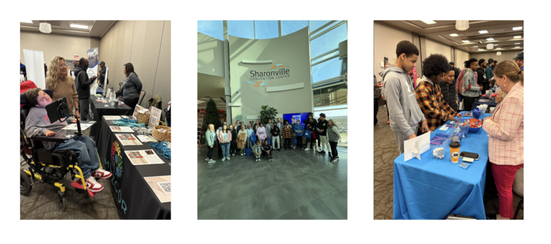 group of students at the Sharonville Convention Center job fair - 3 photos of students networking