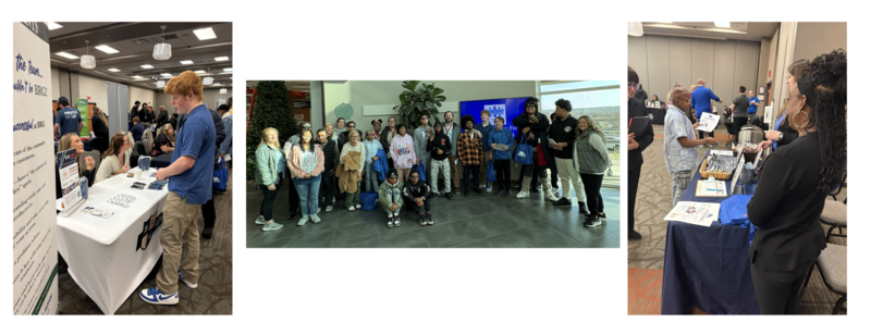 Students attending job fair at Sharonville Convention Center talking with businesses