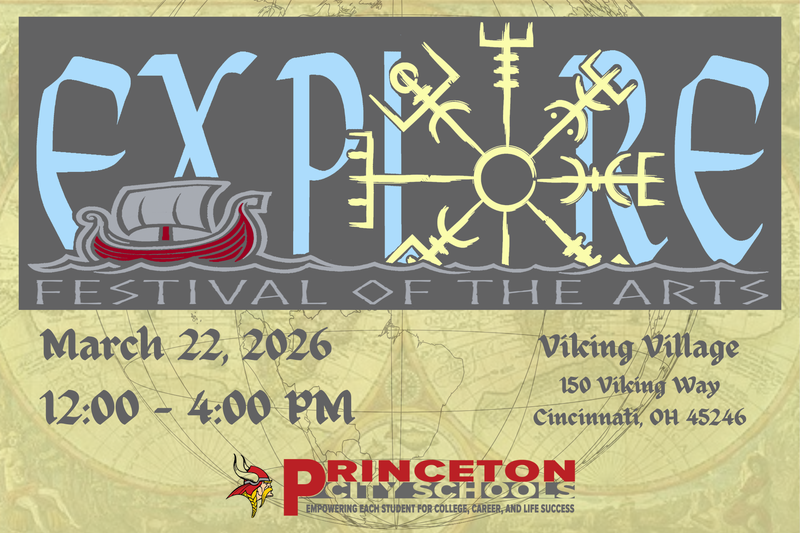 Explore Festival of Arts logo for 2026 with invite and PCSD logo