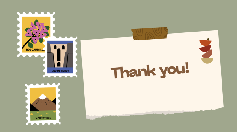 Thank you with drawings of postage stamps.