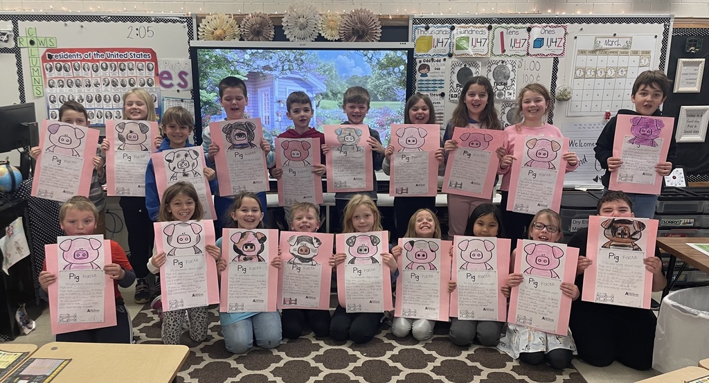 students hold pictures of pigs