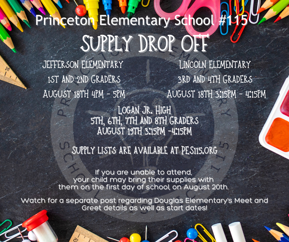 Announcement for School Supply Drop Off Dates and Times.