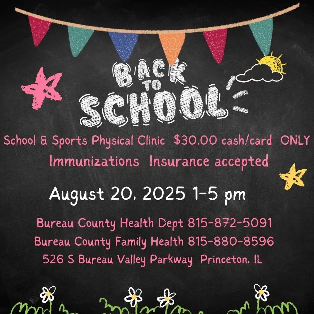 Announcement for Back to school physicals on August 20th from 1-5PM